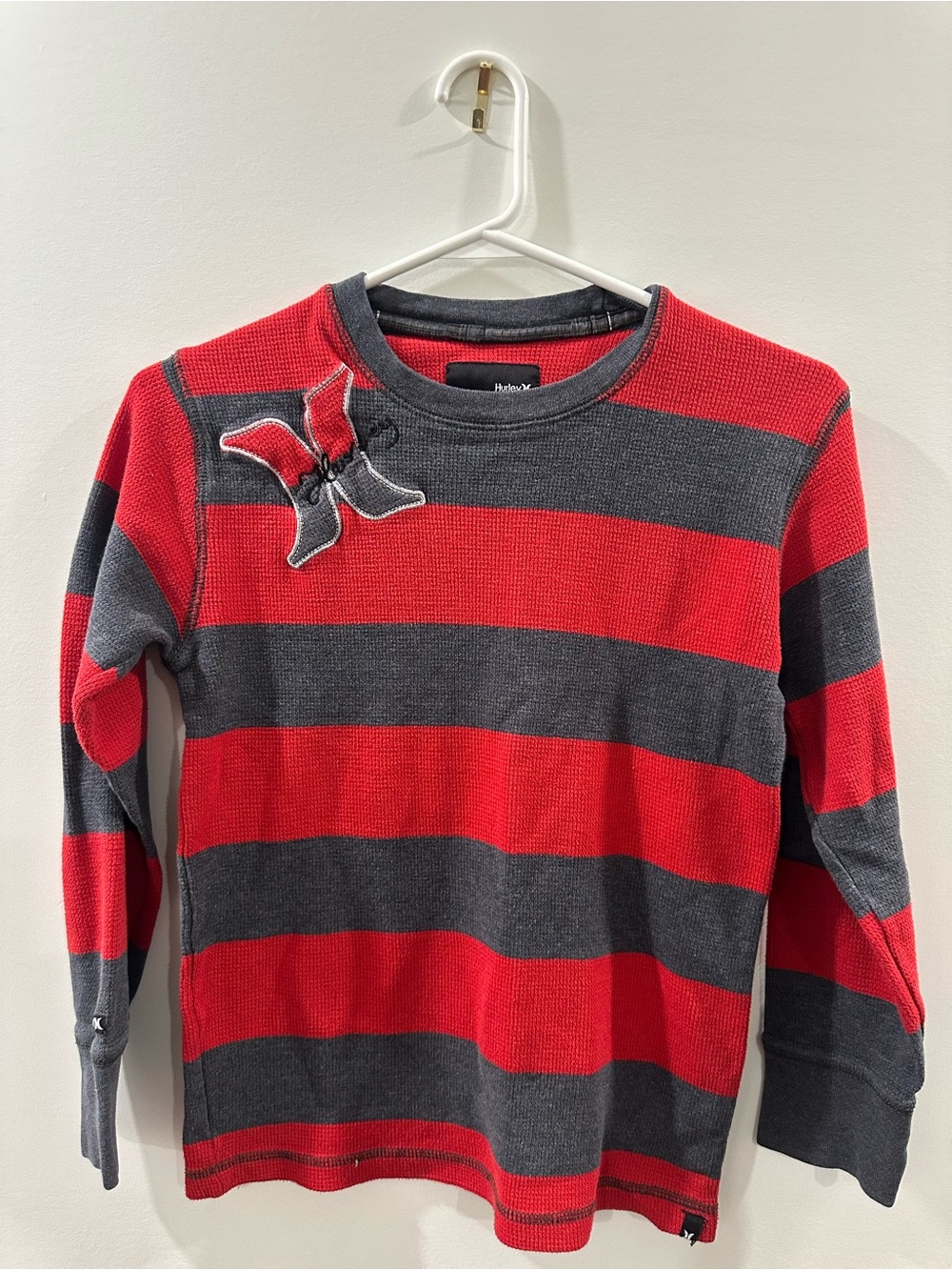 Vintage Y2K Hurley Striped Waffle Knit Thermal Long Sleeve Shirt Medium